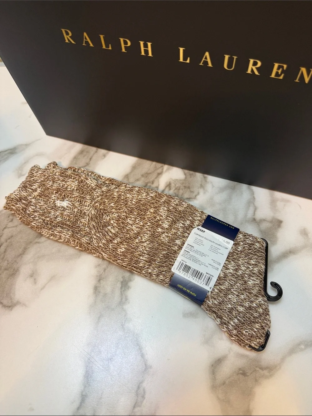 Polo Ralph Lauren Brown Marled Boot Socks Cozy Winter Cabin Style